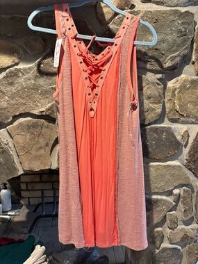 POL Coral Pink Lace-Up Mini Dress